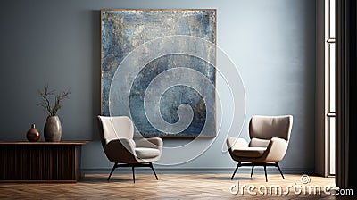 Large Blue Texture Art Piece In Modern Living Room Stock Photo