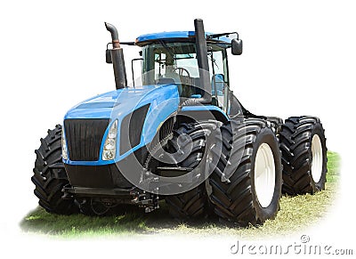 Large blue tractor on 8 wheels isolate on white Stock Photo