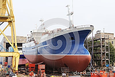 Ship is being built at the shipyard Stock Photo