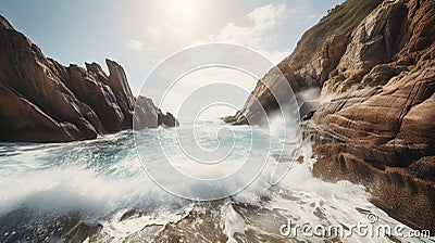 a large body of water surrounded by rocky coastlines and cliffs Stock Photo