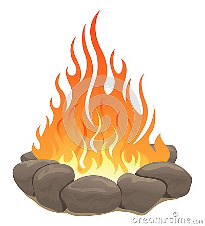 Large bonfire surrounded by stones Vector Illustration