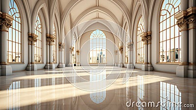 Large bright hall in gothic style. Luxury empty interior Stock Photo