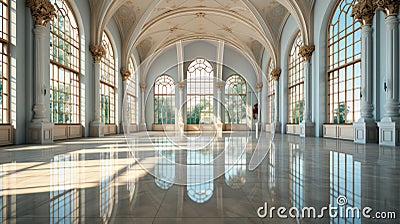 Large bright hall in gothic style. Luxury empty interior Stock Photo