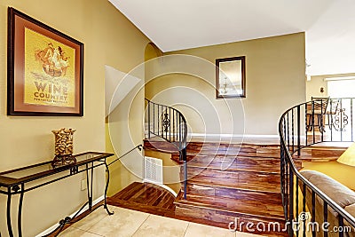 Large bright hallway interior design. Nice basement staircase Stock Photo