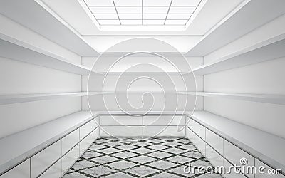 Large bright wardrobe room with empty shelves Stock Photo