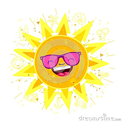 Large bright yellow sun Vector Illustration