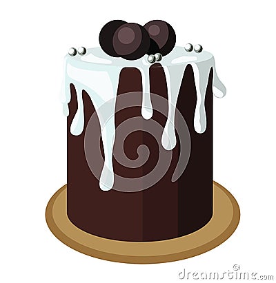 Large brownie chocolate cake garnished with white ganache, chocolates and silver sugar balls. Stock vector illustration isolated Vector Illustration