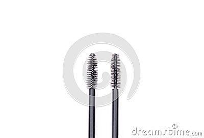 Large brush mascara Selikon and the usual fluffy difference between them on a white background Stock Photo