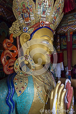 Large Buddha Statue inside a temple, Ladakh Stock Photo