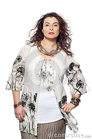 Large build caucasian woman spring summer fashion Stock Photo