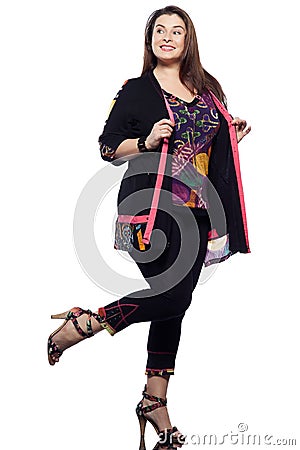 Large build caucasian woman spring summer fashion Stock Photo