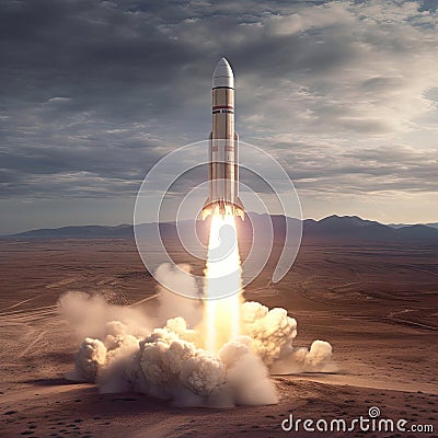 A large cargo rocket is launched from the launch pad Stock Photo