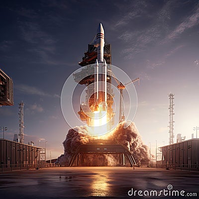 A large cargo rocket is launched from the launch pad Stock Photo