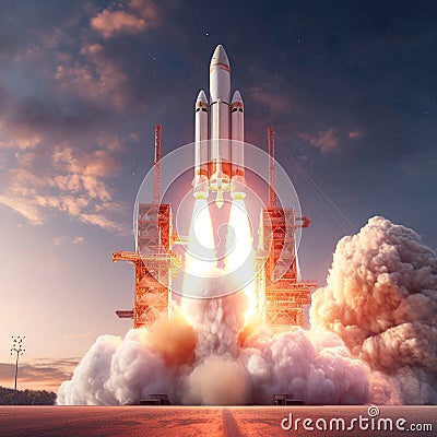 A large cargo rocket is launched from the launch pad Stock Photo