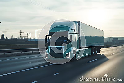 Large cargo truck traveling on road, Generative AI Stock Photo