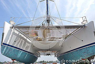 A large catamaran yacht with a double hull Stock Photo