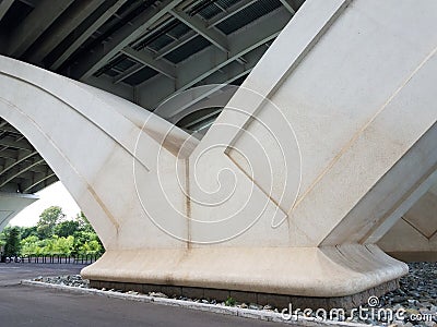 Large cement support columns under the Wilson Bridge in Alexandria, Virginia Stock Photo