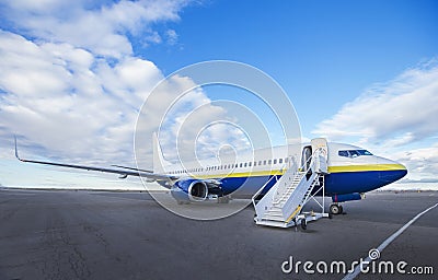 Large Charter Airplane at the airport ready to board Stock Photo