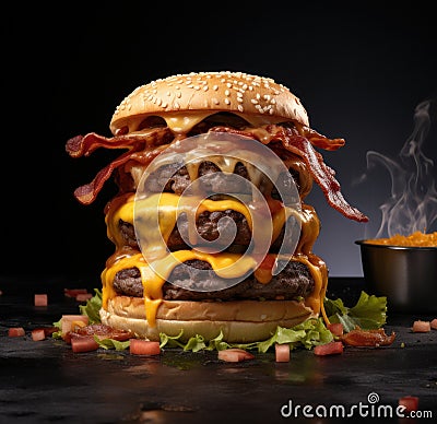 a large cheeseburger with bacon and cheese Stock Photo