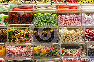 Large choice of colorful sweet candies Stock Photo