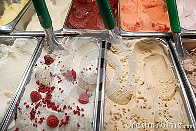 Large choice of Ice Cream at a sweets store in Italy Stock Photo