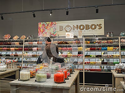 Large choice of sweets in a candy shop Editorial Stock Photo