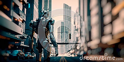 Large city with highly developed technology, where robots have replaced people at all levels Generative AI Stock Photo