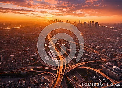 Large City Stunning Shots Highway And Clouds generative ai art Stock Photo