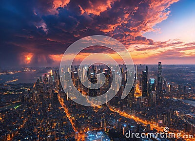 Large City Stunning Shots Highway And Clouds generative ai art Stock Photo