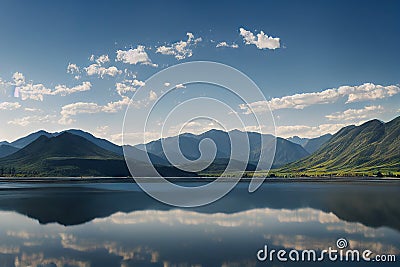 Large clean mountain lake against backdrop of mountainous landscape Stock Photo