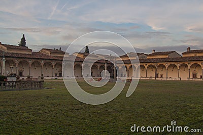 Large cloister of Florence Charterhouse church. Certosa di Galluzzo di Firenze. Italy. Editorial Stock Photo