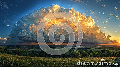 Large Cloud in Sky at Sunset Stock Photo