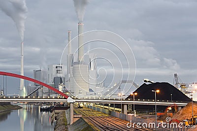 Large coal-fired power plant causing global warming and climate change Stock Photo