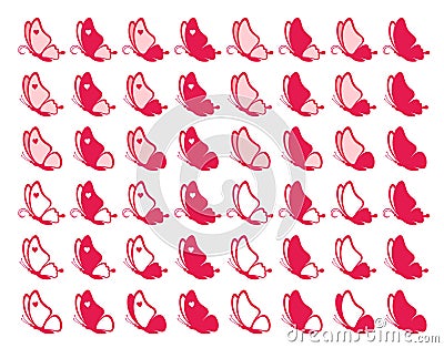 Large collection of beautiful red butterflies Vector Illustration