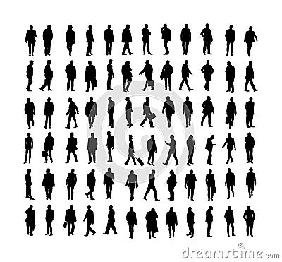 Large collection of business people. Confident leader standing. Businessman go to work silhouette illustration. Handsome Cartoon Illustration