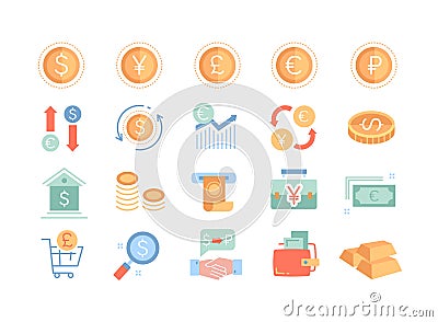 Large collection of 20 different colored money icons Vector Illustration