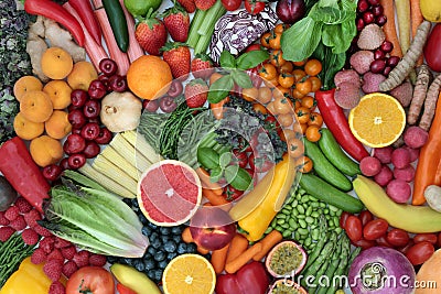 Large Collection of Fruit and Vegetables High in Antioxidants Stock Photo