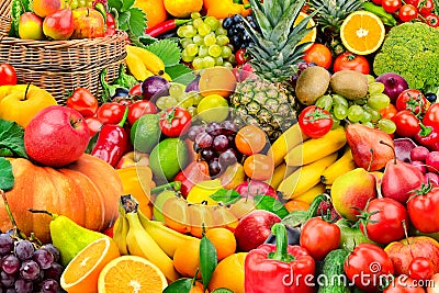 Large collection of fruits and vegetables. Stock Photo