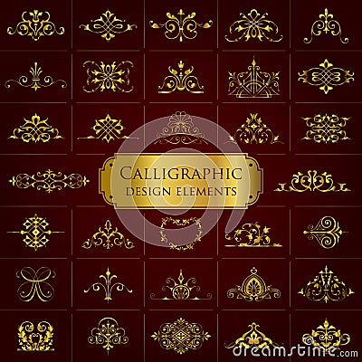 Large collection of golden ornate calligraphic design elements - vector set Vector Illustration