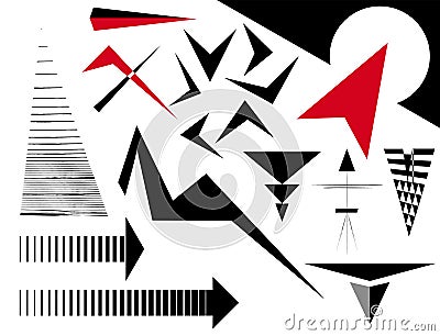 Large collection of grungy arrows, triangles, 20 design elements, vector illustration with paint strokes and splashes Vector Illustration