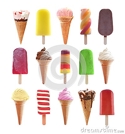 Large collection of ice cream and lollies Stock Photo