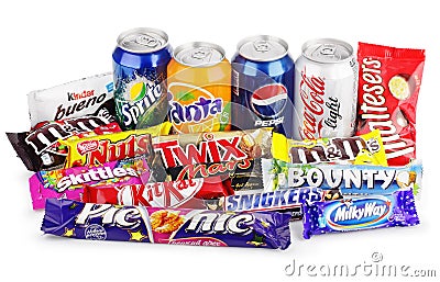 Large collection of junk food Editorial Stock Photo