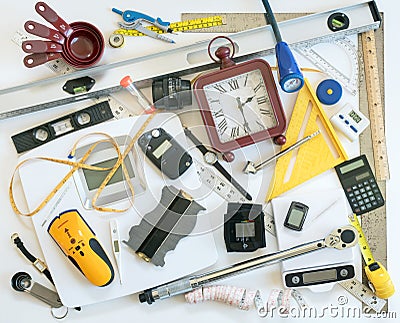 Miscellaneous Items of Measurement for Puzzle Template Stock Photo