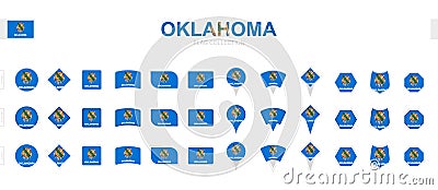 Large collection of Oklahoma flags of various shapes and effects Vector Illustration