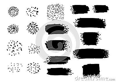 Large collection of sets of black paint, ink strokes, felt-tip pens, brushes, lines. Dirty elements of artistic design Vector Illustration