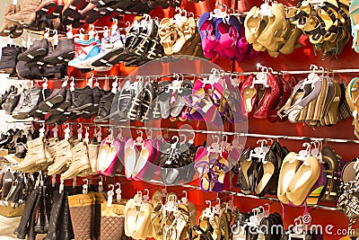 Shoes hanging on the wall Editorial Stock Photo