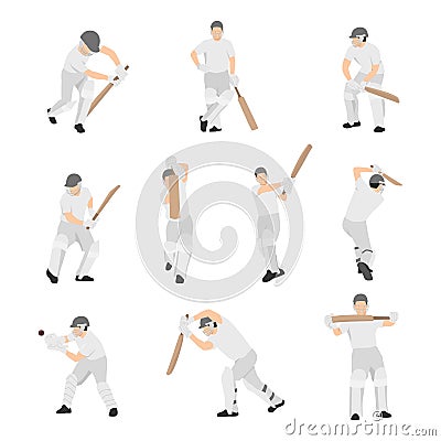 Large collection of silhouettes of cricket player batsman, bowler & cricket elements Cartoon Illustration