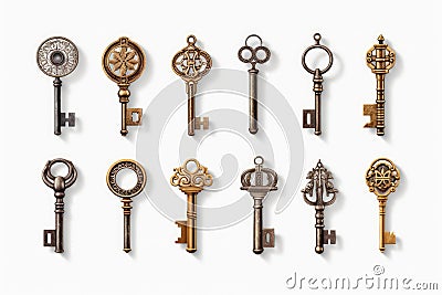 Large collection of silhouettes of retro keys of different styles. Generative AI Stock Photo