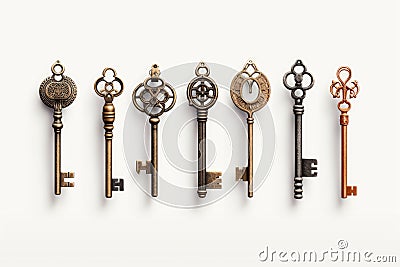 Large collection of silhouettes of retro keys of different styles. Generative AI Stock Photo