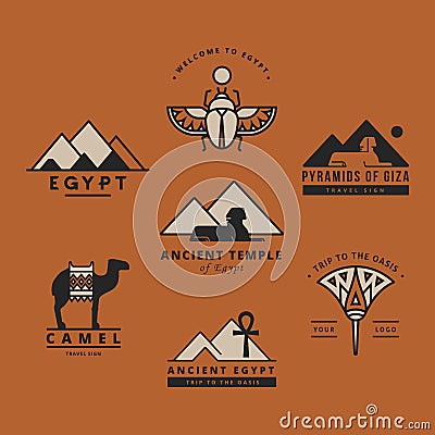 A large collection of vector logos on travel, Egypt and abstract topics. Vector Illustration